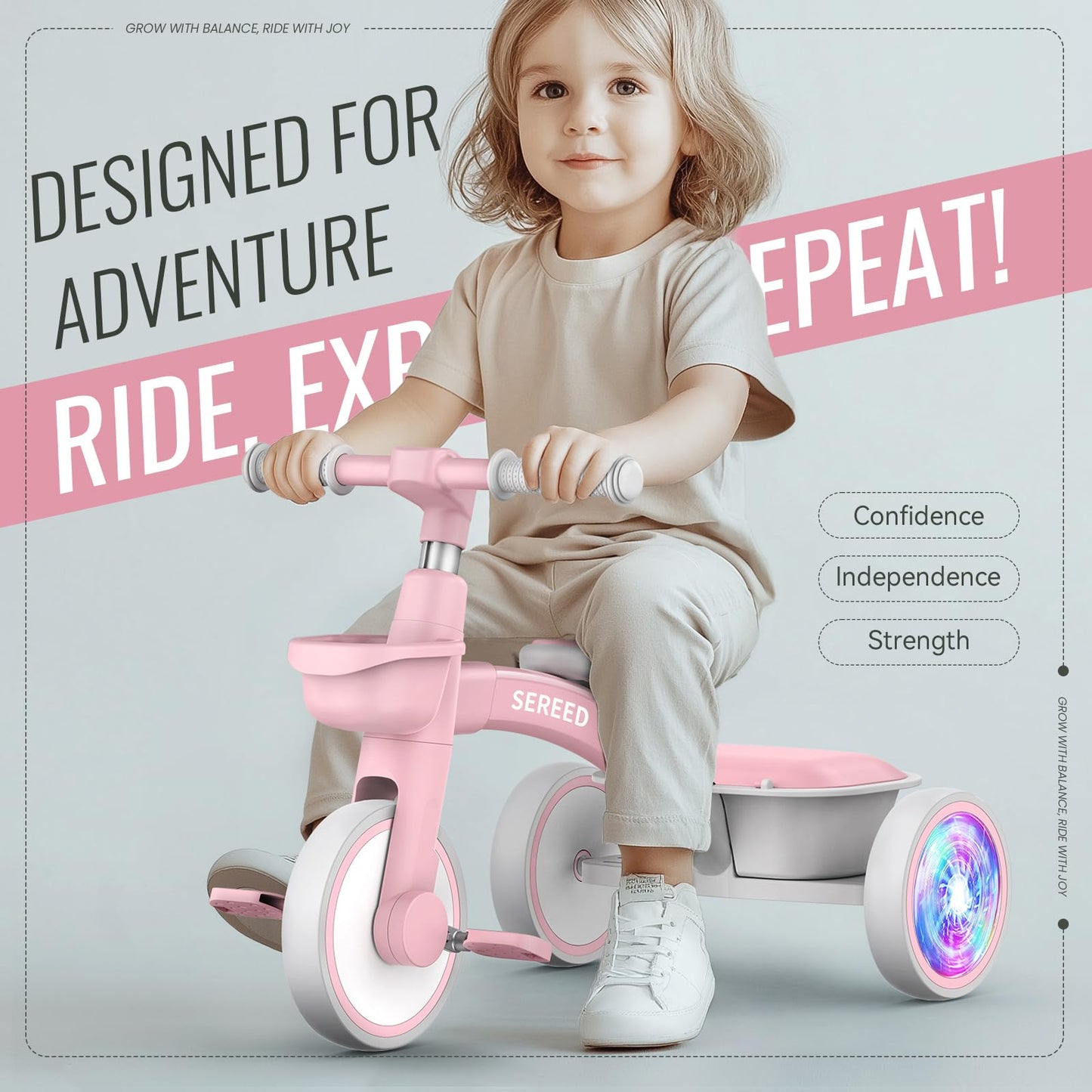 SEREED Triciclo para Niños Pequeños con Iluminación Colorida (Pink)