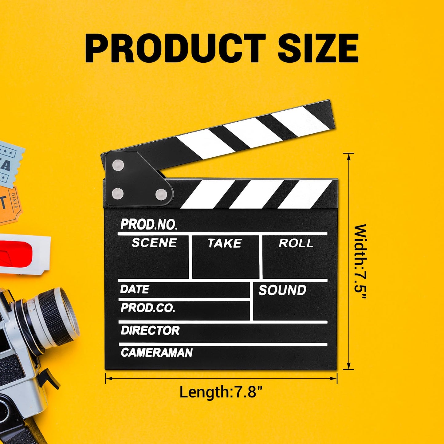 Claquet de Película de Hollywood de Madera (7.8 x 7.5 Pulgadas / Negro)