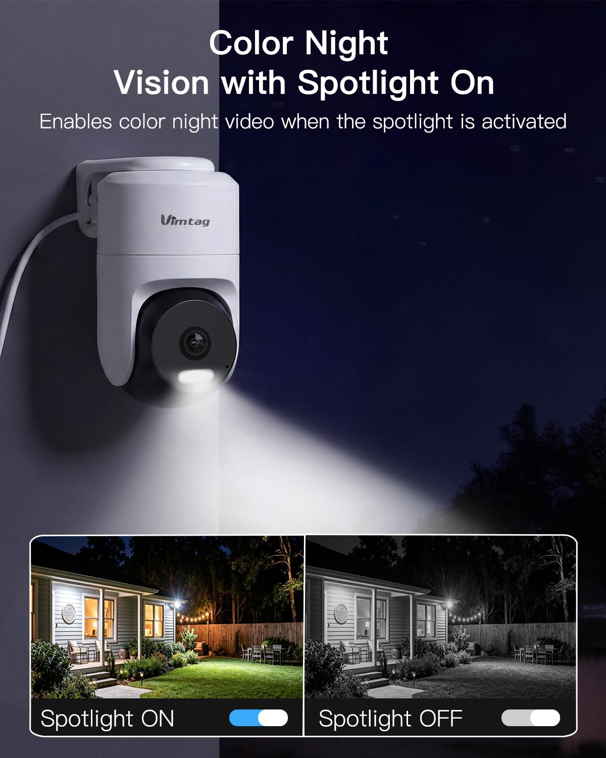 VIMTAG Cámara de Seguridad CCTV para Exteriores con Pan/Tilt (2.5K 4MP)