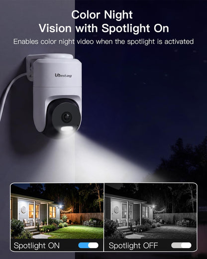 VIMTAG Cámara de Seguridad CCTV para Exteriores con Pan/Tilt (2.5K 4MP)