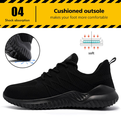Tinefiy Steel Toe Shoes for Women Lightweight Comfortable Slip Resistant Safety Work Sneakers Cushion Puncture Proof Shoes Indestructible Shoe
