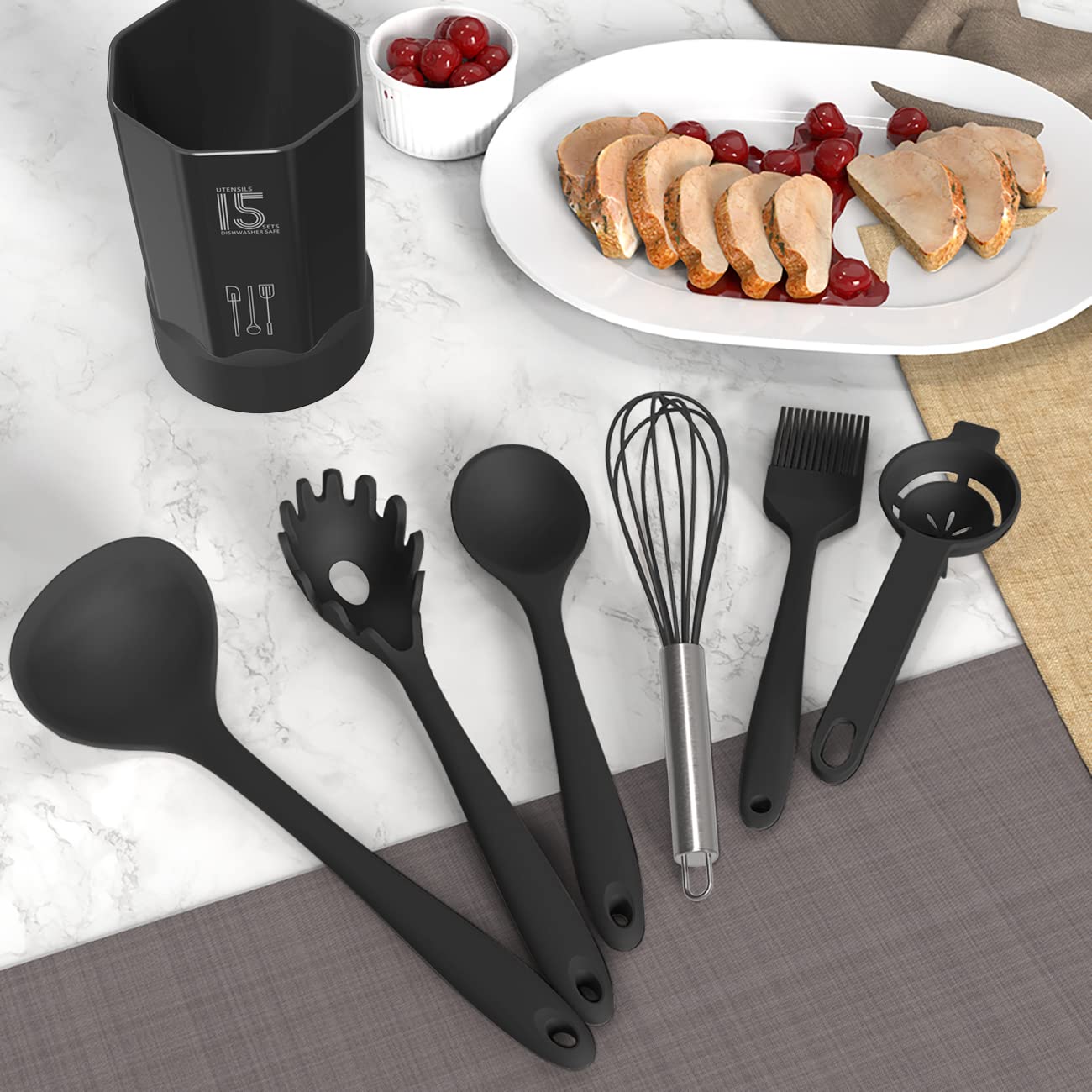 AOTHOD Set de Utensilios de Cocina de Silicona (Libre de BPA)