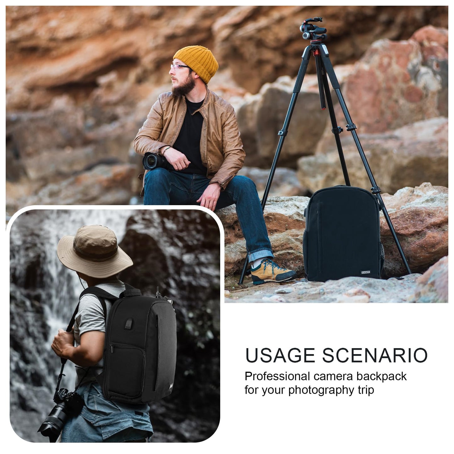 CADeN Camera Backpack Bag for DSLR/SLR Mirrorless Camera Waterproof with 15.6 inch Laptop Compartment, USB Charging Port, Tripod Holder, Rain Cover, Camera Case Compatible for Sony Canon Nikon Black L