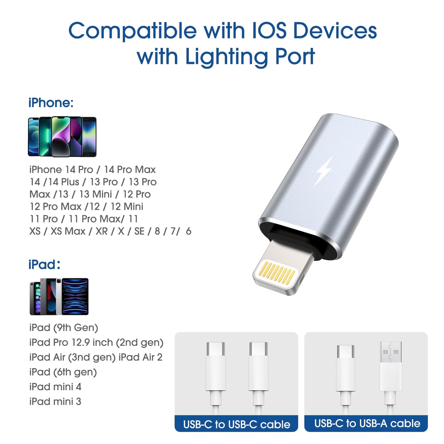 TechMatte Adaptadores de USB C a Lightning (Paquete de 2 / Gris)