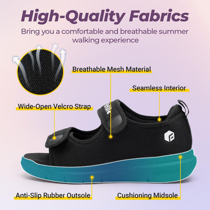 FitVille Sandalias para Diabéticos para Mujer (Negro / Talla 8W)