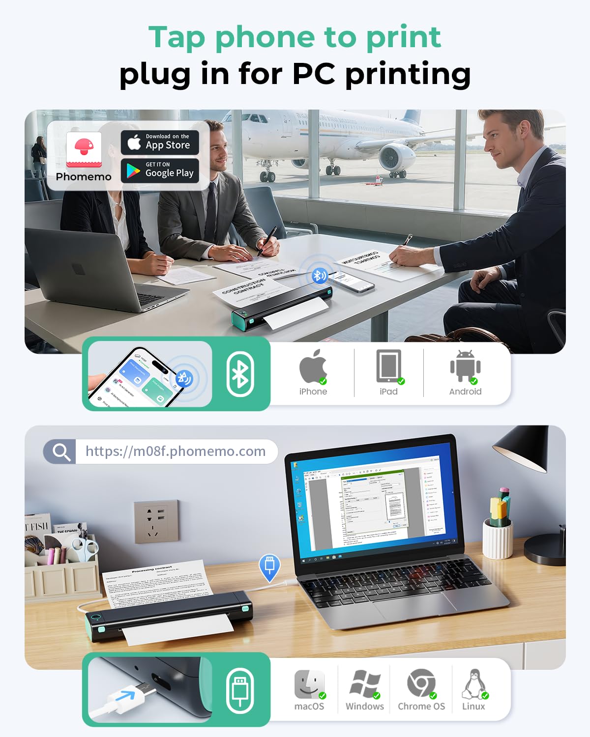 Phomemo Impresora Portátil Inalámbrica M08F (Para Viajes / 8.5"x11" Carta)