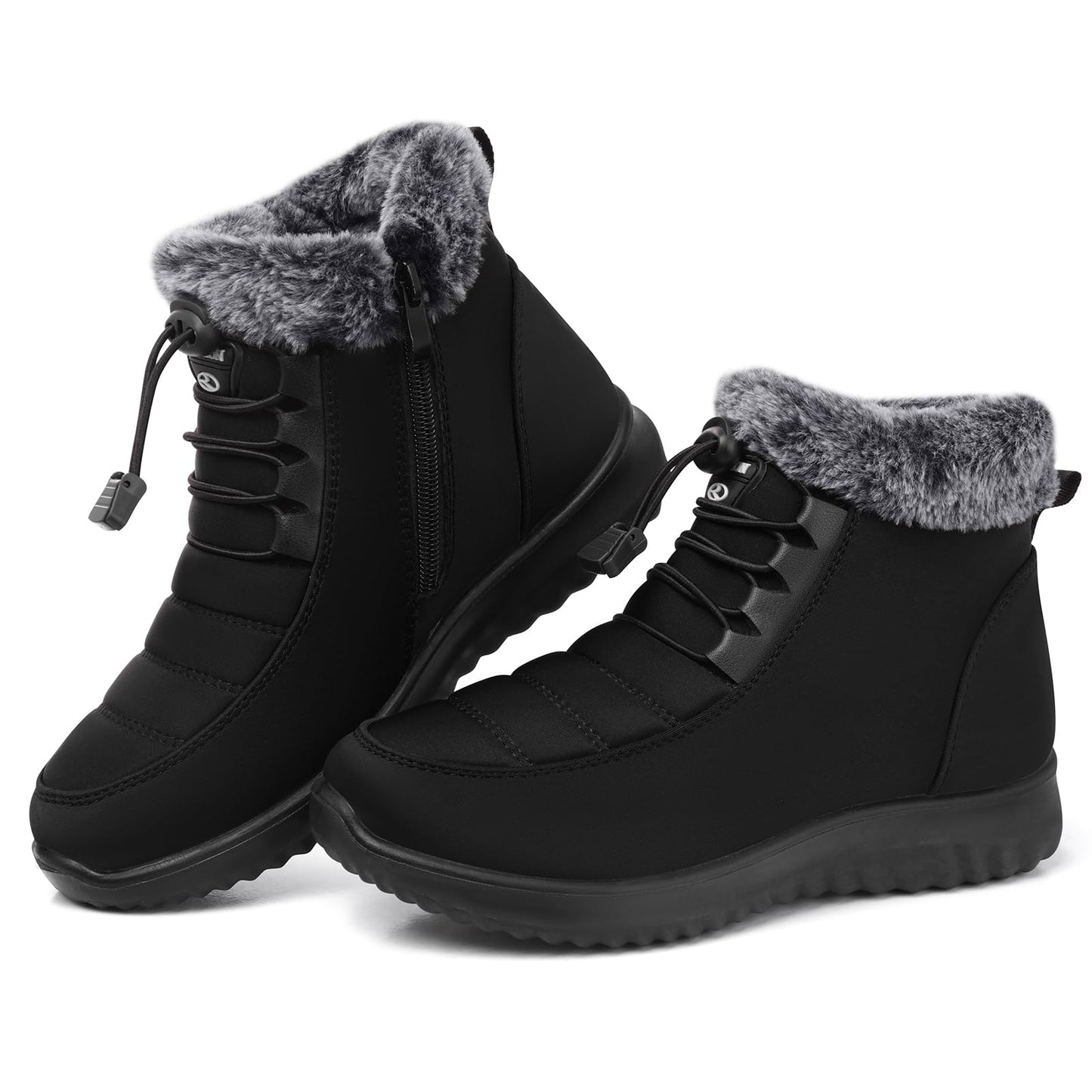 SHIBEVER Winter Boots for Women Snow: Black Fur Lined Warm Ankle Boots - Cold Weather Water Resistant Outdoor Zipper Snow Shoes