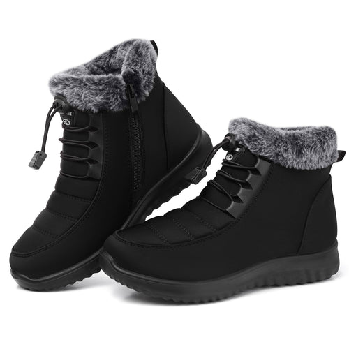 SHIBEVER Winter Boots for Women Snow: Black Fur Lined Warm Ankle Boots - Cold Weather Water Resistant Outdoor Zipper Snow Shoes