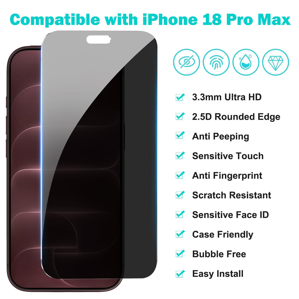 PEHAEL Protector de Pantalla de Privacidad y Lente (iPhone 18 Pro Max)