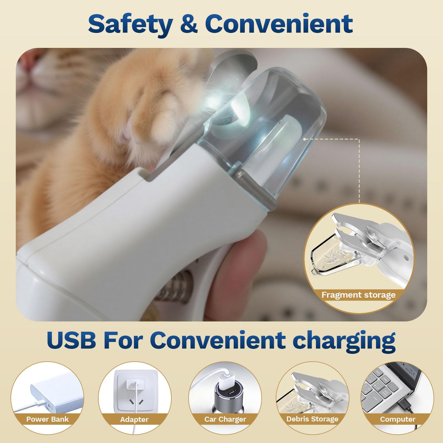 Cortauñas 2 en 1 para Perros y Gatos con Luz LED