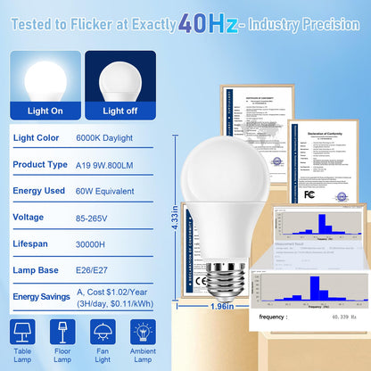 Free2Glow Bombilla de Terapia de Luz de 40Hz (Base E26 / 6000K)