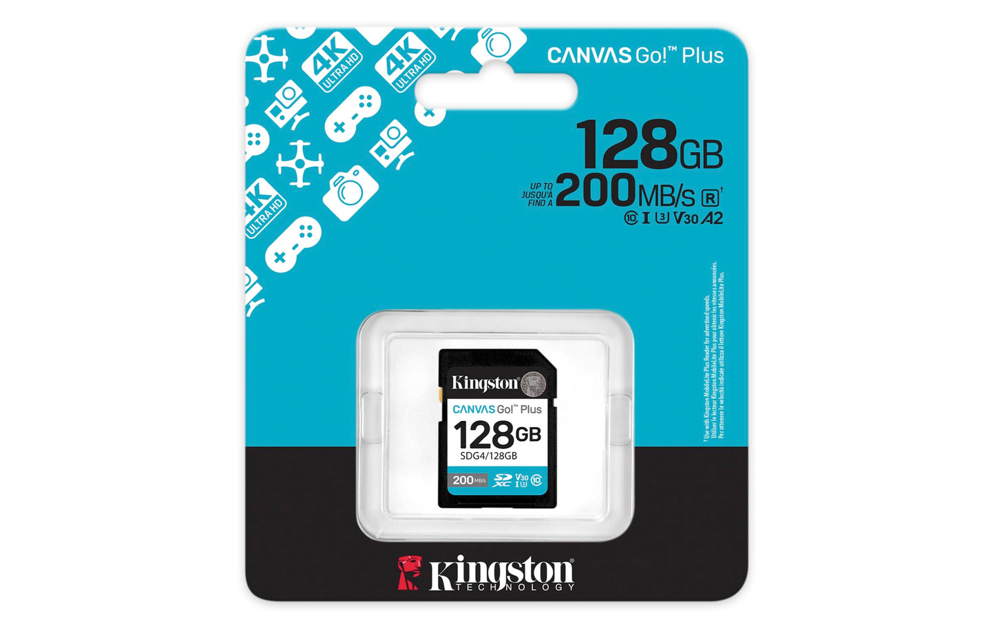 Kingston Canvas Go Plus 128GB SD Card | Up to 200MB/s | Class 10, UHS-I, U3, V30 | SDG4/128GB