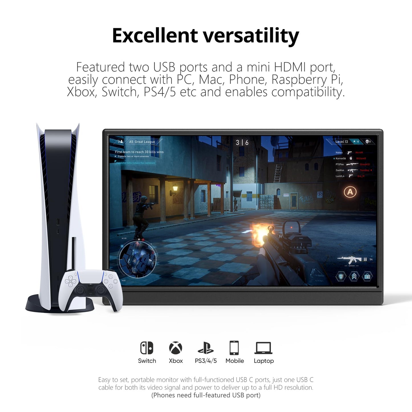Anyuse Monitor Portátil para Laptop PM-156P1 (15.6 Pulgadas / Negro)