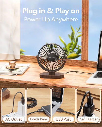 SWEETFULL Pequeño Ventilador de Escritorio USB (Madera Negra)