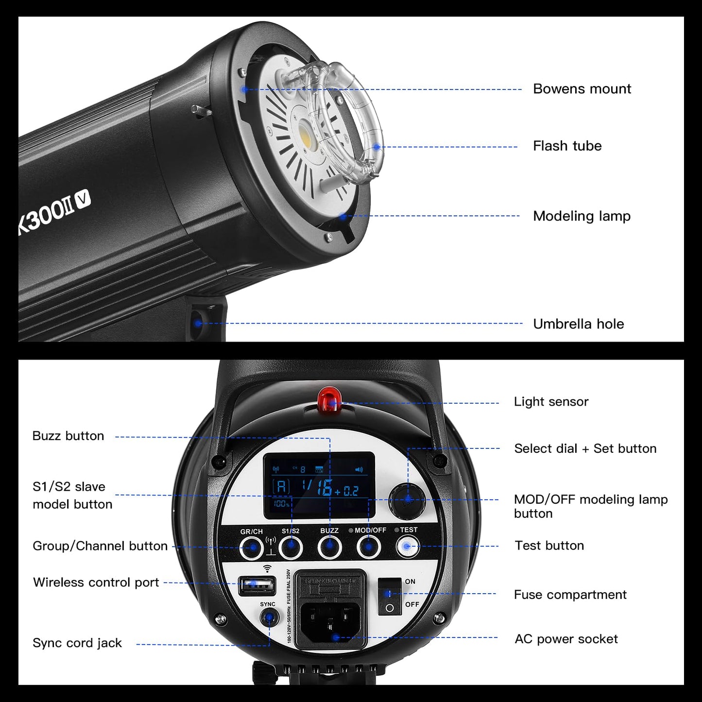 Godox SK300II-V SK300IIV 300Ws Photo Studio Strobe Flash Monolight Light with Reflector Kit, Bowens Mount, 10W LED Modeling Lamp for Studio, Shooting, Location, Portrait Photography 110~120V