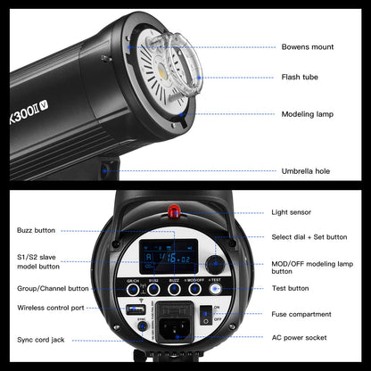 Godox SK300II-V SK300IIV 300Ws Photo Studio Strobe Flash Monolight Light with Reflector Kit, Bowens Mount, 10W LED Modeling Lamp for Studio, Shooting, Location, Portrait Photography 110~120V