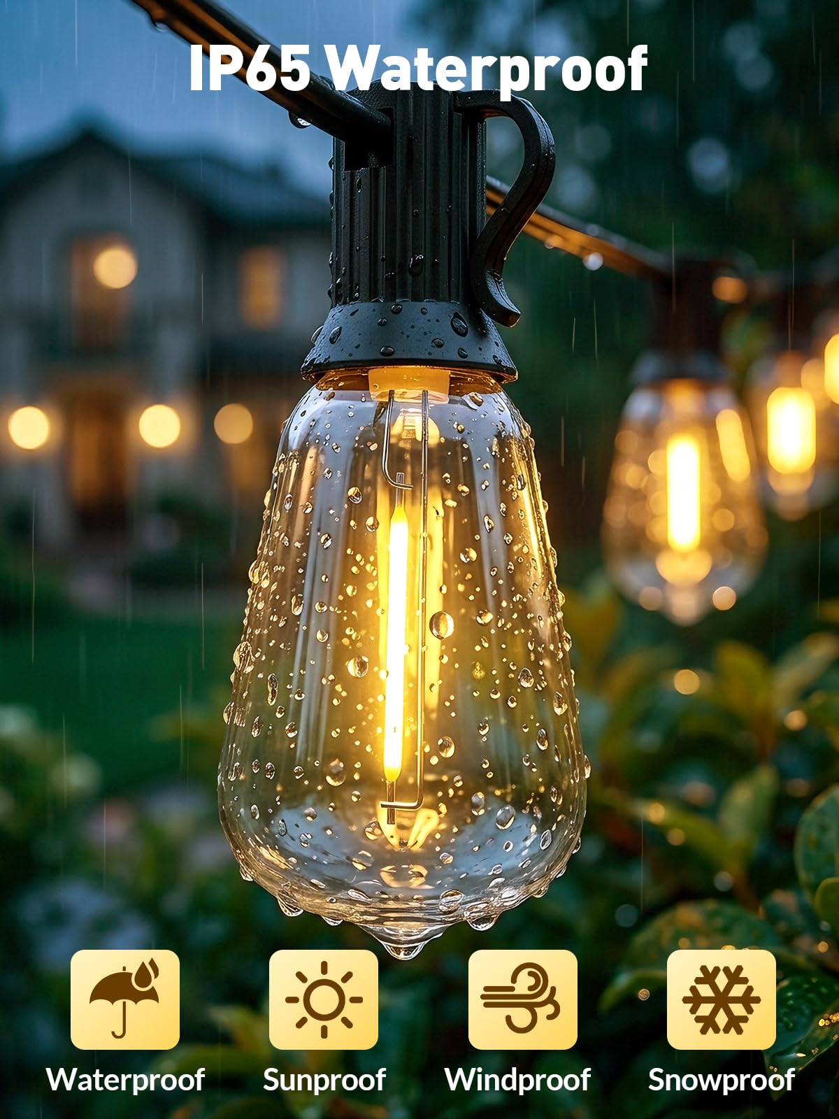 Guirnalda de Luces Solares 65ft (Exterior Impermeable / Bombilla Edison)