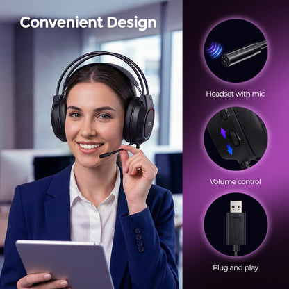 AOC Wired Gaming Headset with Mic, USB Gaming Headphone with Stereo Sound for PC/Laptop/PS4/PS5, 50mm Drivers RGB Corded Headphones for Game/Work/Music, ACG2500