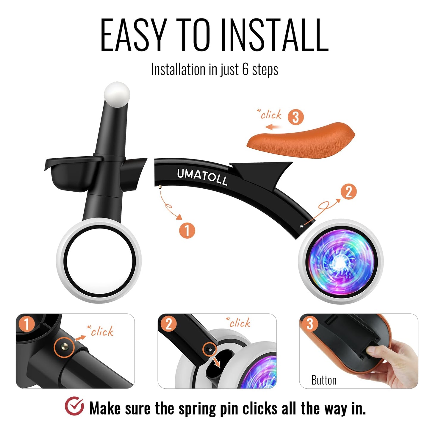 Umatoll Bicicleta de Equilibrio Iluminada para Bebés (12-24 Meses)