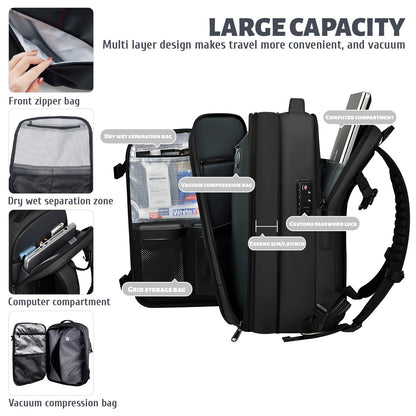 BYED Vacuum Backpack Travel-Expandable Compression Backpack with Air Pump,Usb,Tsa Lock, Air Backpacks with Removable Vacuum Bag,Carry On Vacpack for Men and Women