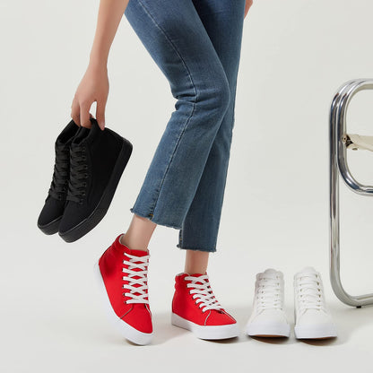 XRH Women Black Canvas High Tops Sneaker for Walking, White Non Slip Hi Top Lace up Shoes, Casual Fashion Mid Top Sneaker(Comfortable, Breathable, Classic)(Black, US10)