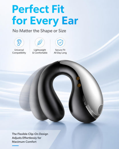 Boytond Ultra Open Ear Earbuds - Comfortable Clip-On Bone Conduction Earbuds, Over-The-Ear Open Headphones with Waterproof Build for Running, Gym Workouts, and Outdoor Sports, Gloss Black
