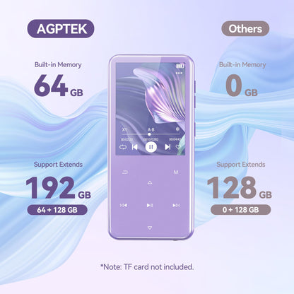 AGPTEK Reproductor MP3 M3 con Bluetooth y Radio FM (64GB / Morado)