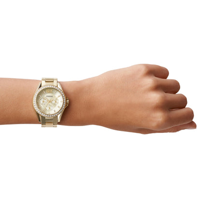 Fossil Women's Watch, Riley Quartz Stainless Steel Multifunction Watch for Women, Color: Gold Glitz