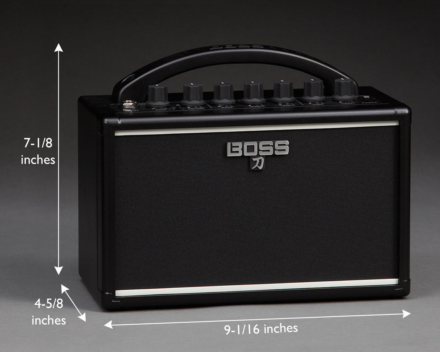 Boss Katana Mini Guitar Combo Amplifier Bundle with Gearlux Power Supply, Instrument Cable, Austin Bazaar Exclusive 24-Pack Picks, and Polishing Cloth