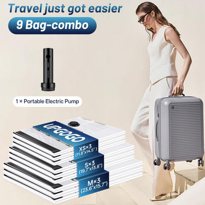 UPGOGO Bolsas de Vacío de Viaje para Equipaje con Bomba Eléctrica (Paquete Combo de 9)