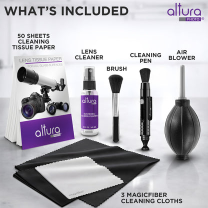 Altura Photo Camera Cleaning Kit - Lens Cleaner Spray, Brush, Pen, Blower, Microfiber Cleaning Cloths, Tissue Wipes for Canon Nikon Sony Fuji Olympus Pentax Sigma Tamron DSLR & Mirrorless Cameras