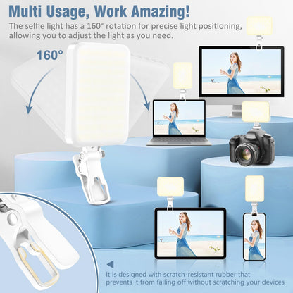 ALTSON 60 LED Portable Selfie Light Video Conference Lighting with Clip & Camera Tripod Adapter Rechargeable 2200mAh CRI 97+, 9 Light Modes for Phone iPhone Webcam Laptop Photo Makeup