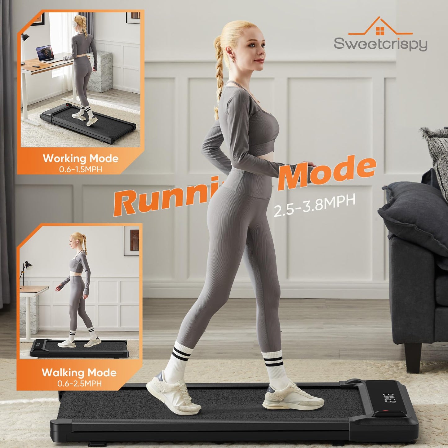 Sweetcrispy Caminadora sin Brazos para Espacios Pequeños