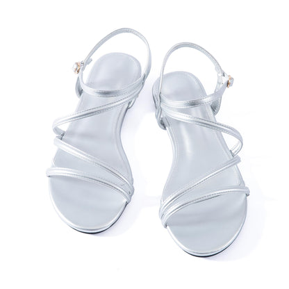 Mtzyoa Women Flat Sandals Ankle Strappy Gladiator Dressy Summer Silver