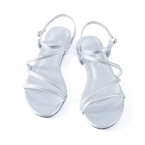 Mtzyoa Women Flat Sandals Ankle Strappy Gladiator Dressy Summer Silver