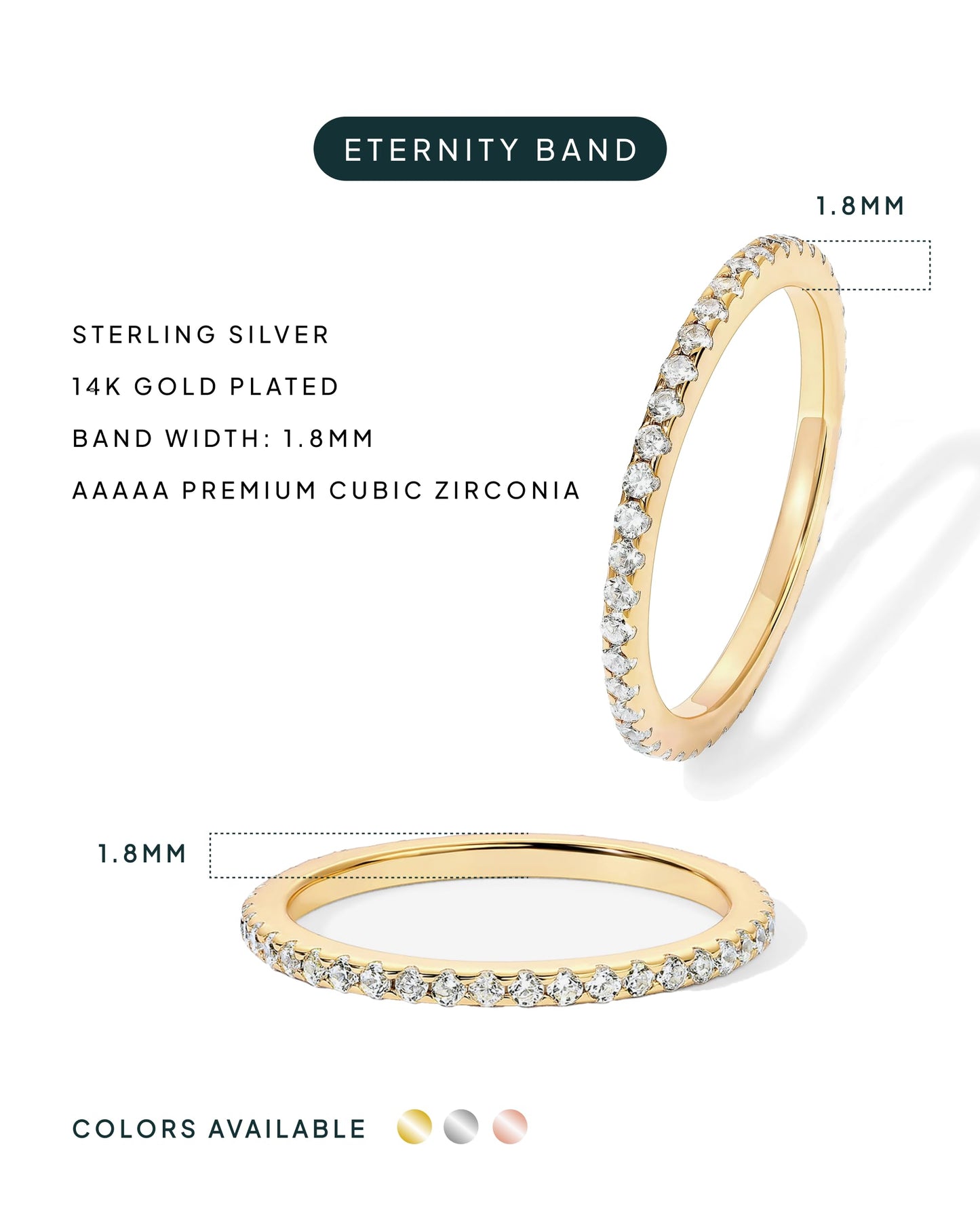 PAVOI Anillo Apilable de Plata 925 Bañado en Oro 14K (Talla 7)