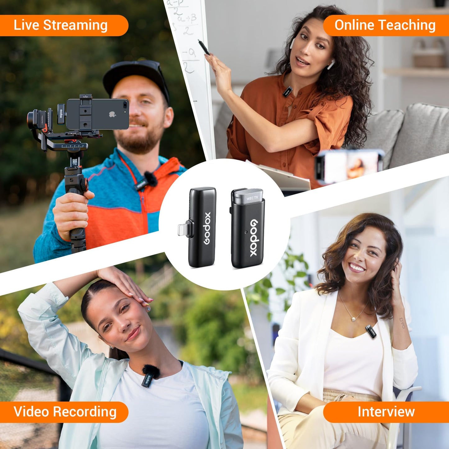 GODOX WES1 Kit1 Wireless Microphone for iPhone iPad, 2.4GHz Wireless MFi Certified Lavalier Mic, Plug and Play, Noise Cancelling,656ft, 7g Lightweight for Vlogs/Interviews/Live(1TX + 1RX(Lightning))