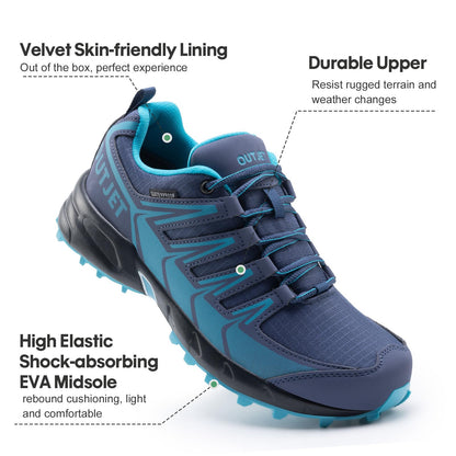 OUTJET Women's Waterproof Hiking Shoes Lightweight Non-Slip Trails Walking Shoes Outdoor Sneakers Blue