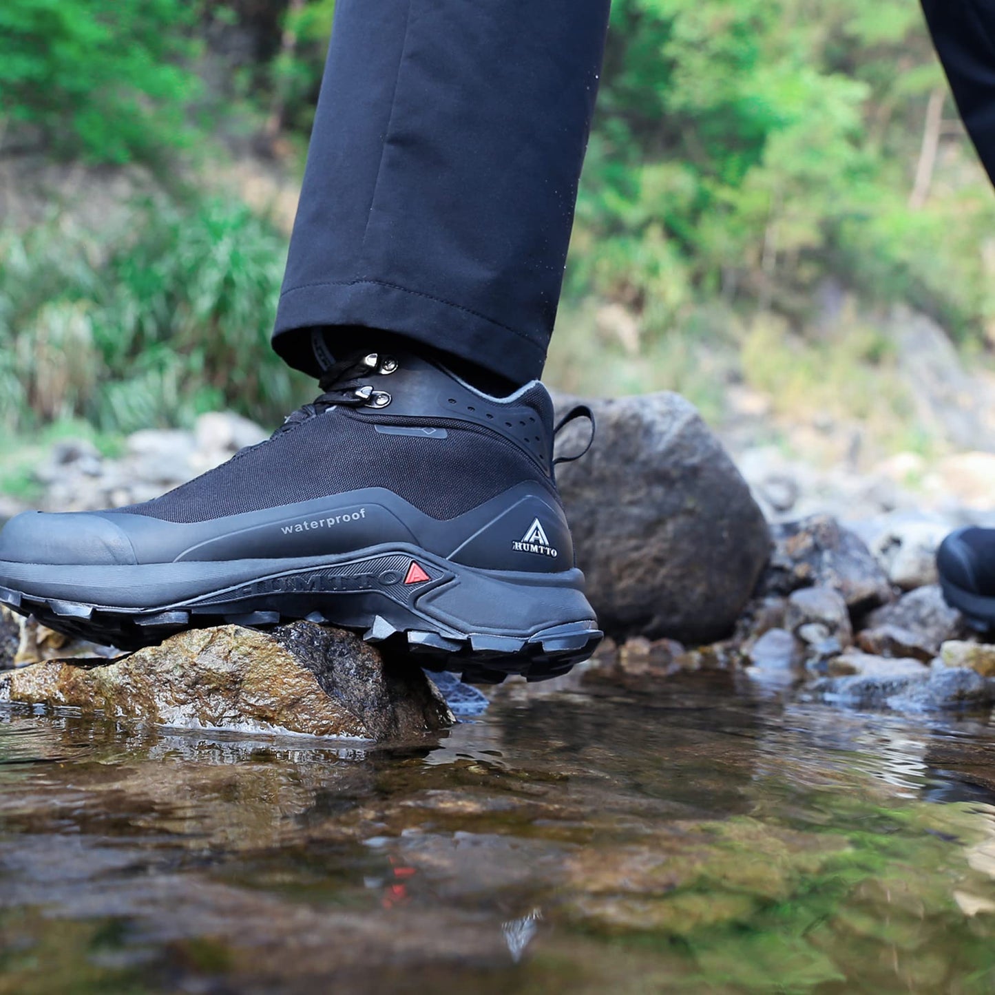 HUMTTO Men's All-Terrain Waterproof Hiking Boots Lightweight Breathable Outdoor Ankle Boots Trekking Hiking Shoes 8 Black