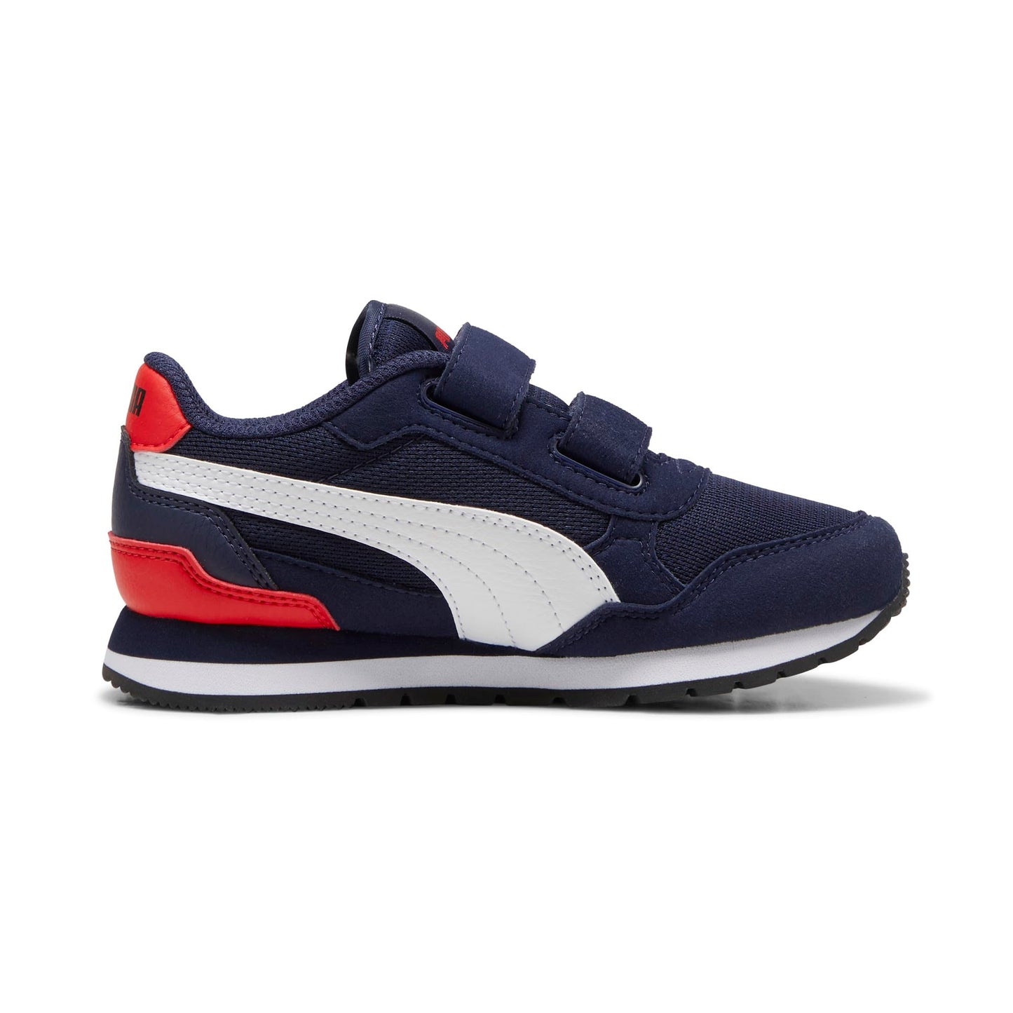 PUMA Unisex-Child ST Runner V4 Mesh Hook and Loop Shoes, Navy-White-Red AH24, Little Kid