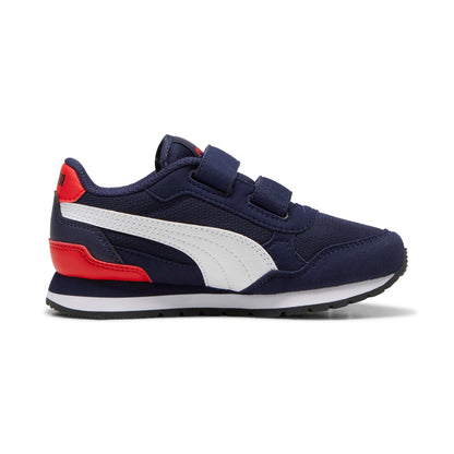 PUMA Unisex-Child ST Runner V4 Mesh Hook and Loop Shoes, Navy-White-Red AH24, Little Kid