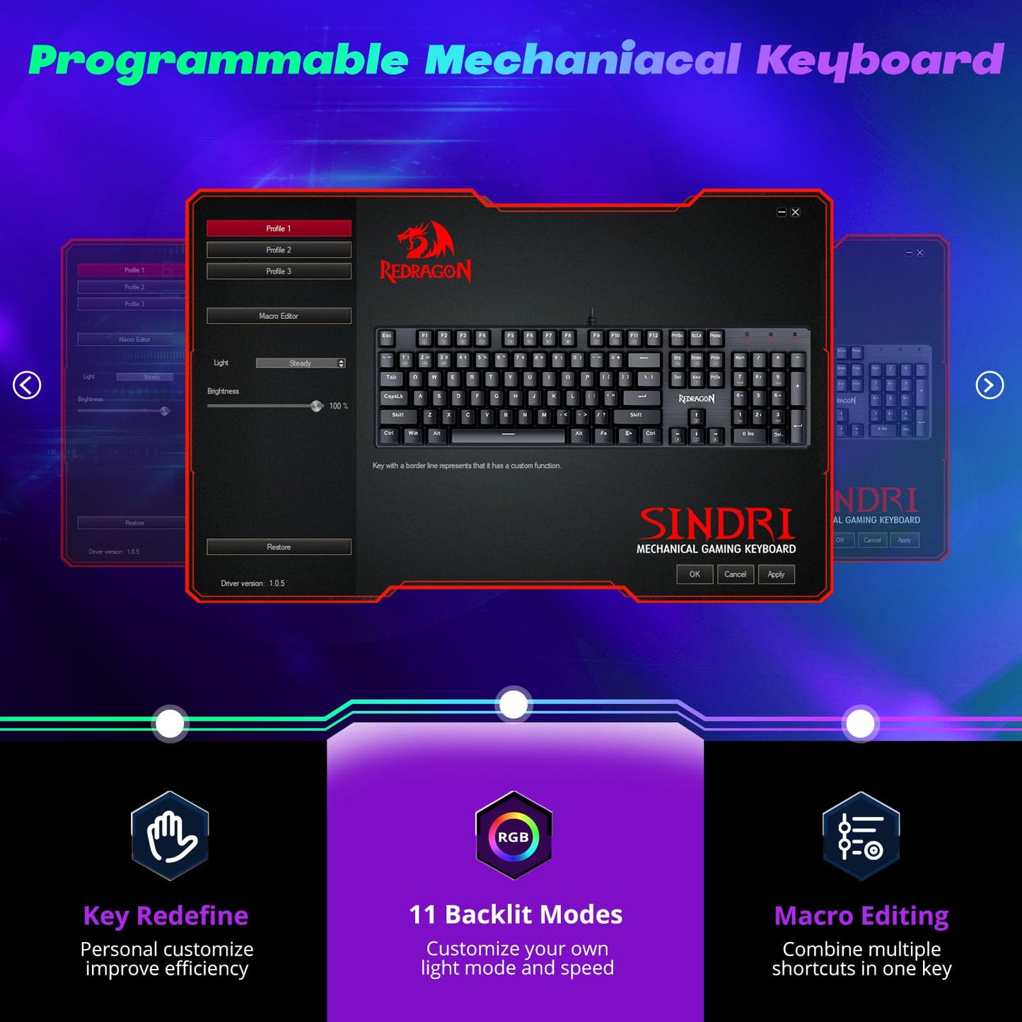 Redragon Teclado Mecánico para Juegos (Iluminación RGB / Switches Rojos)