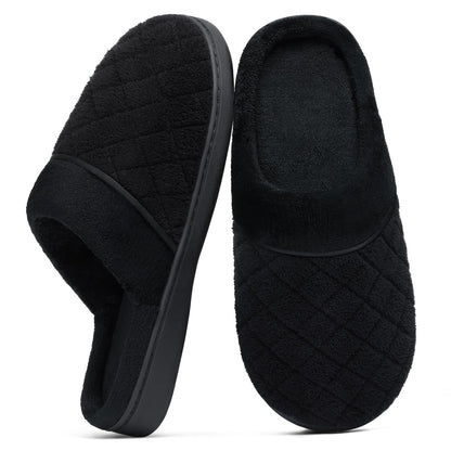 Litfun Unisex Wide House Slippers for Women Men Memory Foam Indoor Bedroom Shoes, Black 39