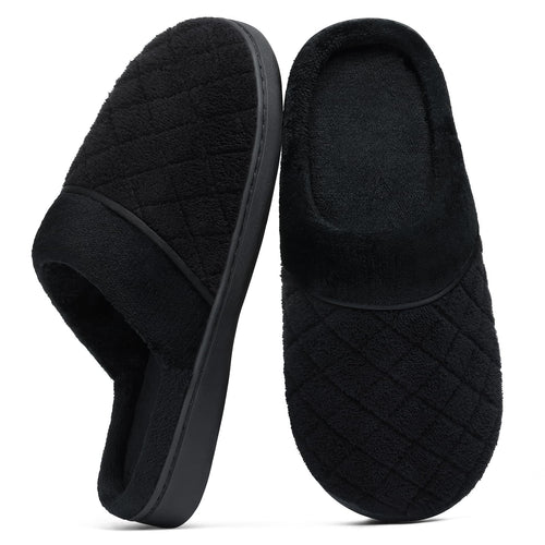 Litfun Unisex Wide House Slippers for Women Men Memory Foam Indoor Bedroom Shoes, Black 39