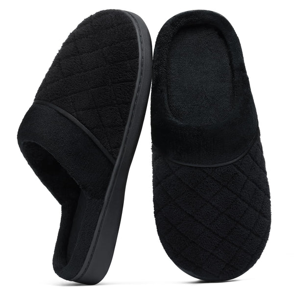 Litfun Unisex Wide House Slippers for Women Men Memory Foam Indoor Bedroom Shoes, Black 39