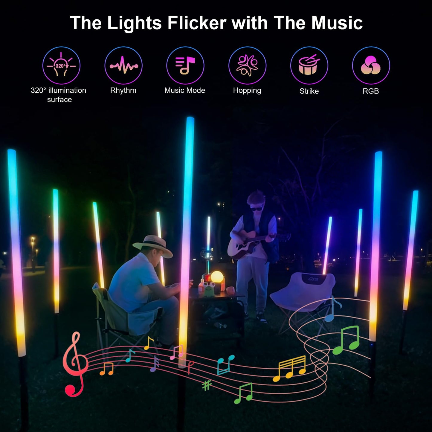 2 Pack 4ft RGB Tube Light with Stand, 5000mAh Battery Light Tube, 500 Lighting Modes, 2.4G Remote, Dimmable Neon LED Video Light Bar for Photography Studio DJ Party Wedding Stage Lighting