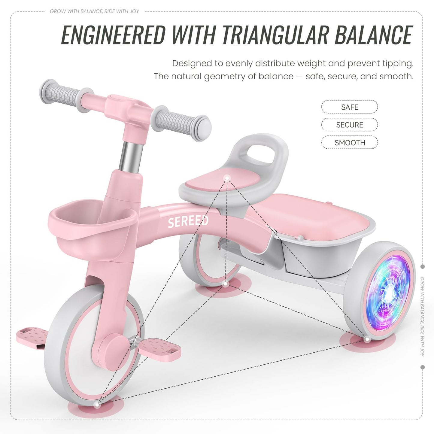 SEREED Triciclo para Niños Pequeños con Iluminación Colorida (Pink)