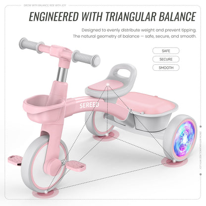 SEREED Triciclo para Niños Pequeños con Iluminación Colorida (Pink)