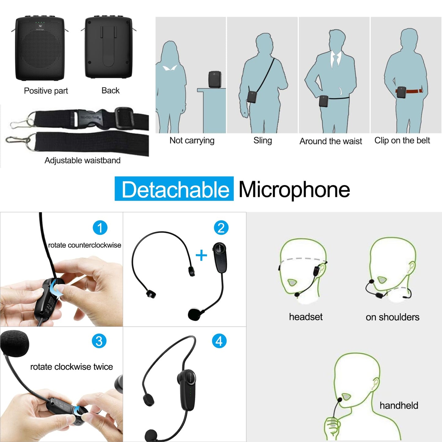 WinBridge Amplificador de Voz Portátil con Bluetooth (15W / Modelo WB002)