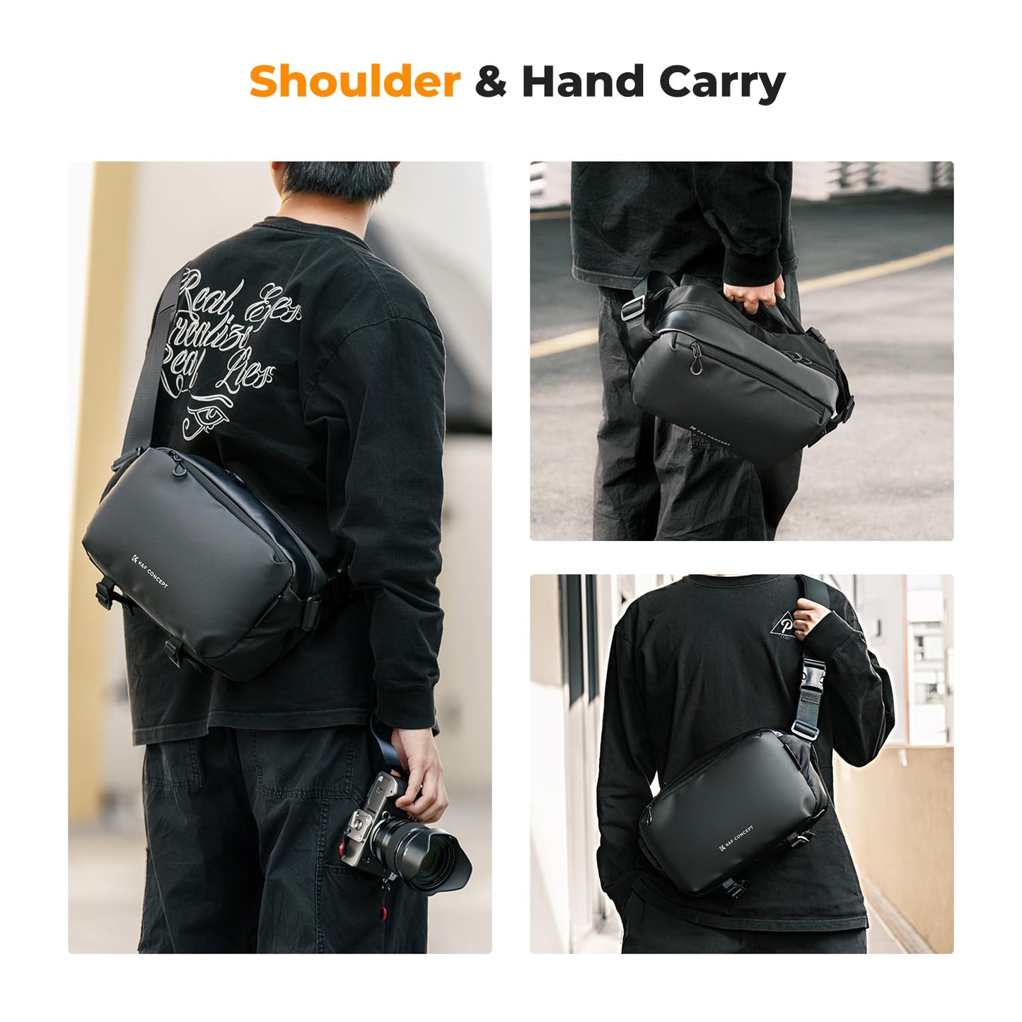 K&F CONCEPT 2 in 1 Sling Bag Everyday Shoulder Bag & Multifunction Photography Crossbody Camera DSLR Backpack Portable Bag Black